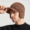 Chapéu de beisebol masculino tricotado com aba de ouvido em lã - Marom