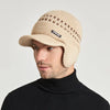 Chapéu de beisebol masculino tricotado com aba de ouvido em lã - Beige