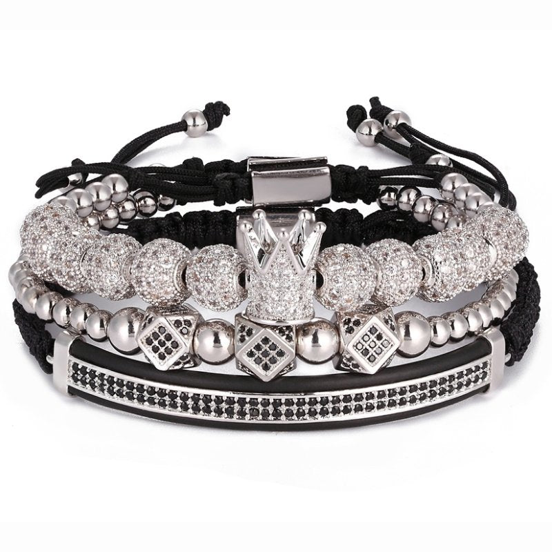 Bracelete Luxo 3 em 1 Coroa Prateada - Nazike