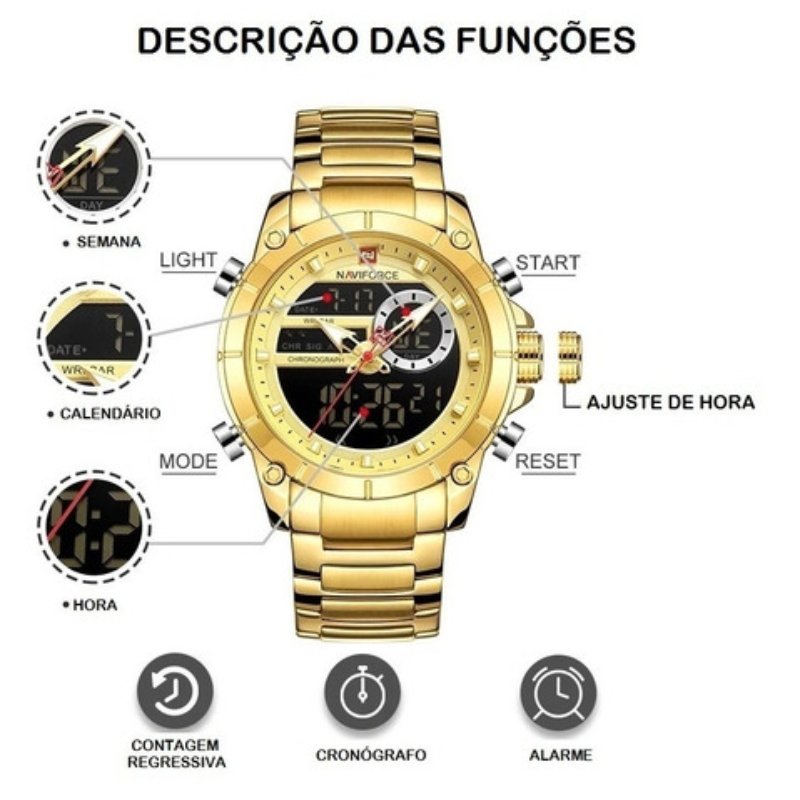 Relógio Luxo Naviforce Dourado